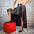 SiaLinda: Rock Cora, schwarz, elastisches Kunstleder, asymmetrisch, geschlitzt, O - Rock - SiaLinda.com